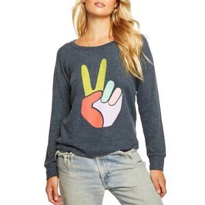 Chaser Bliss Peace Graphic Sweatshirt Size XS Crewneck Long Sleeve Charcoal Gray